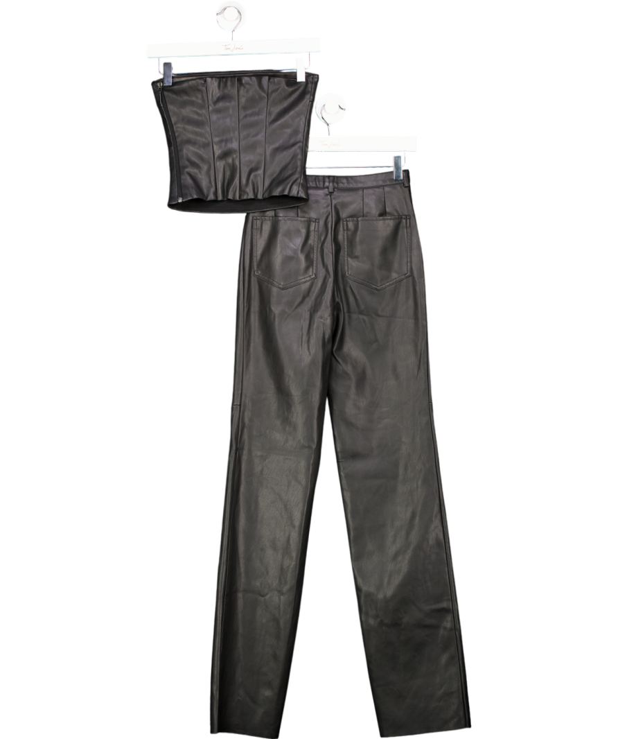 CULT NAKED Black 2-piece Killa Vegan Leather Bandeau Top (uk Xs) And Trouser Set UK S