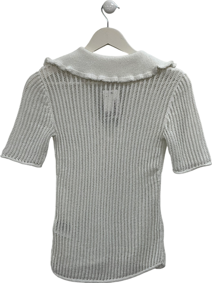 H&M White Open Crochet Polo Shirt UK XS