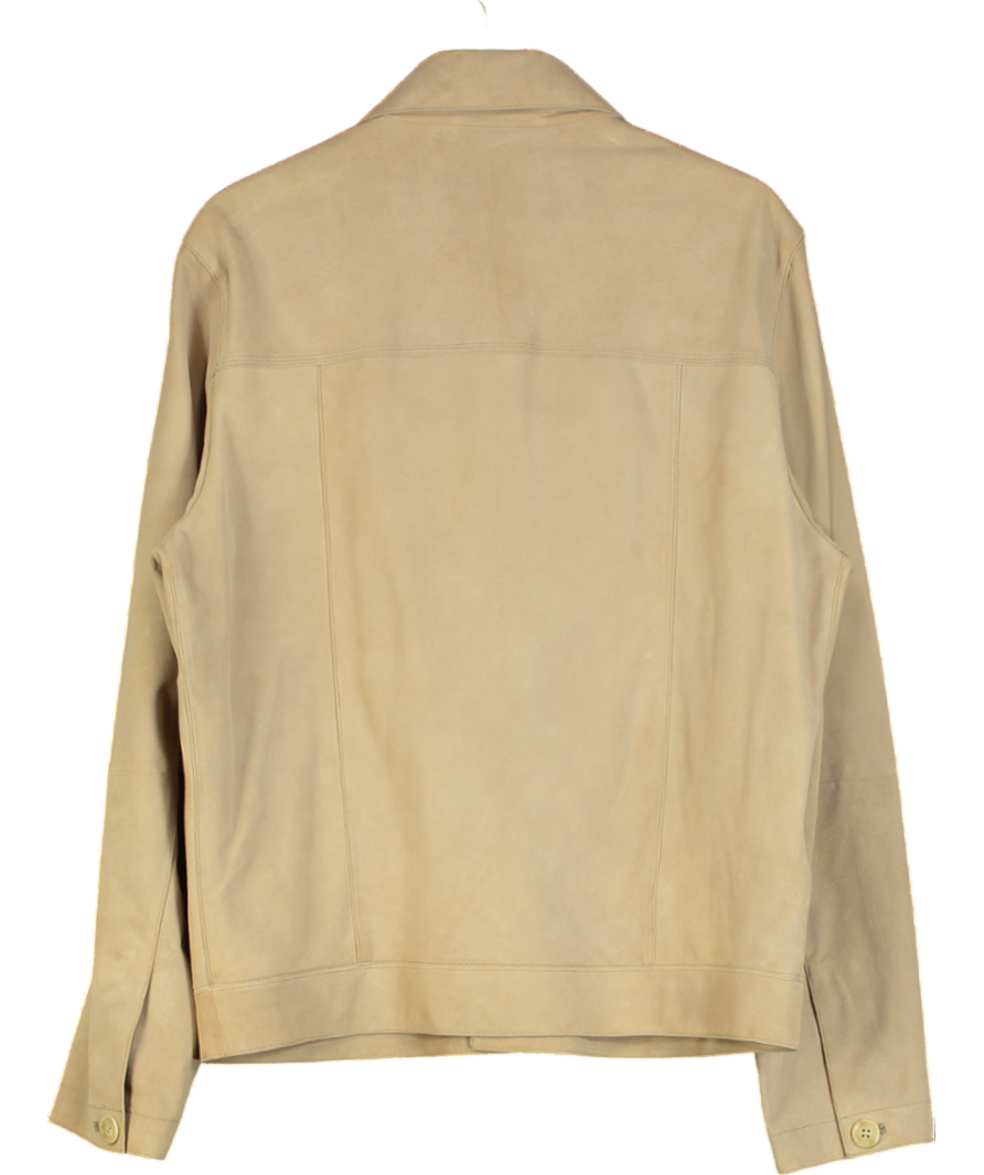 MANGO Beige 100% Suede Leather Jacket With Pockets UK M