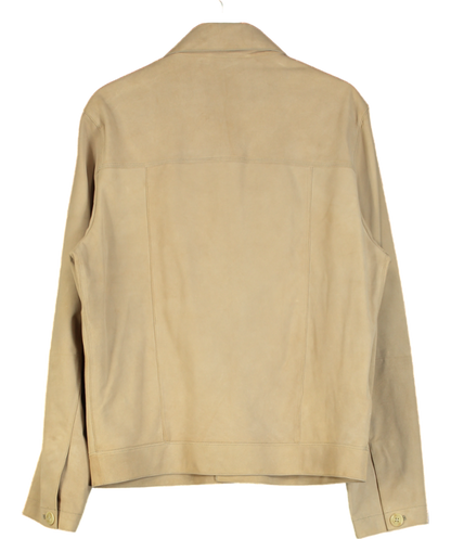 MANGO Beige 100% Suede Leather Jacket With Pockets UK M