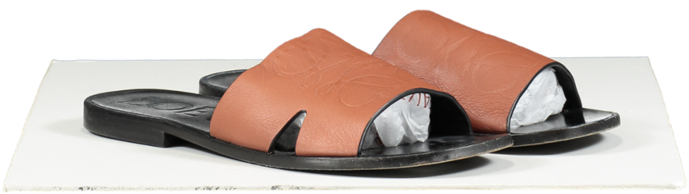 Loewe Brown Tan Leather Anagram Logo Sandals UK 6 EU 39 👠