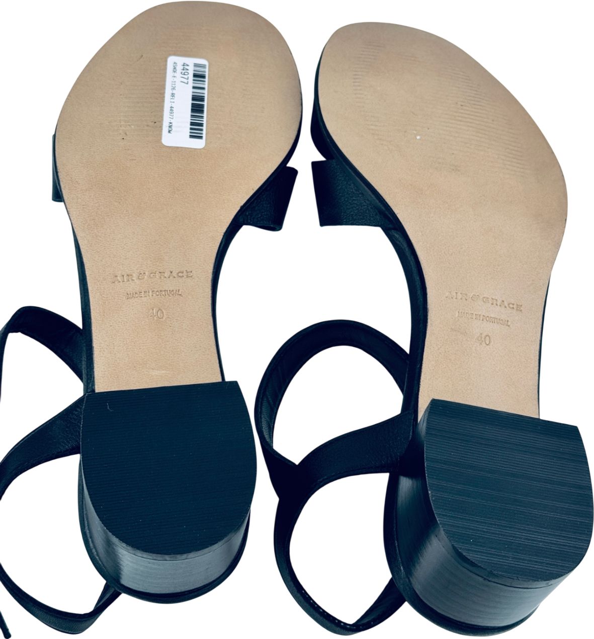 AIR & GRACE Black Leather Block Heeled Sandals UK 7 EU 40 👠