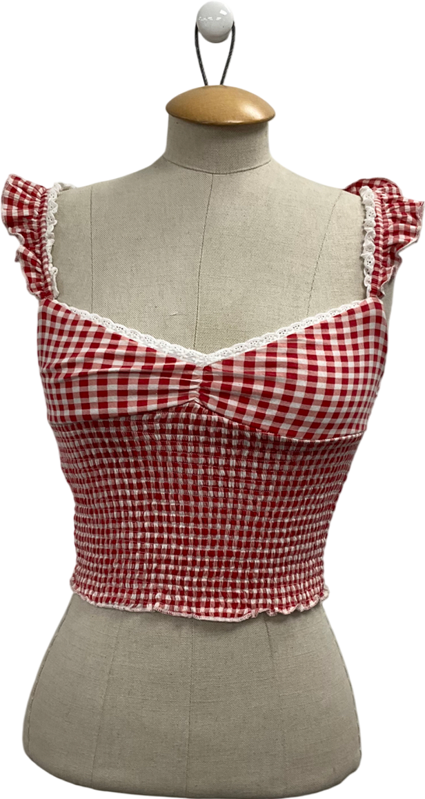 Kimchi Blue Red Gingham Sydney Shirred Top UK S