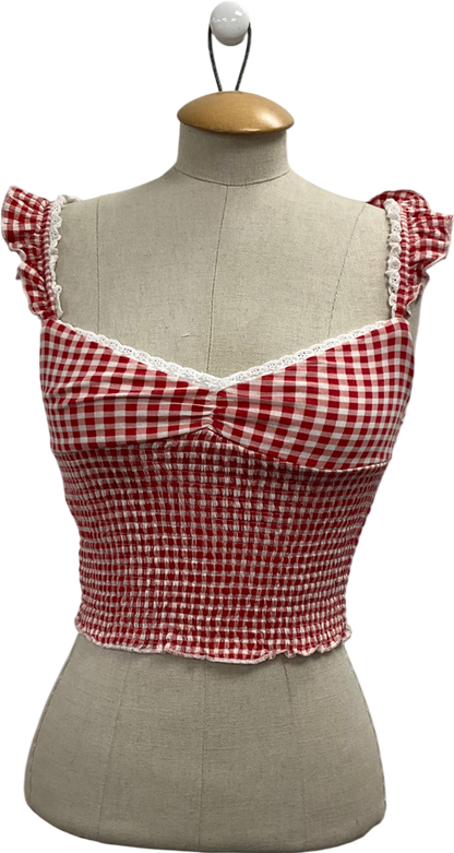 Kimchi Blue Red Gingham Sydney Shirred Top UK S