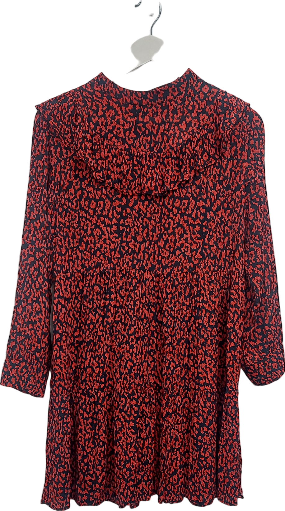 ZARA Red Long Sleeve Patterned Swing Mini Dress UK S