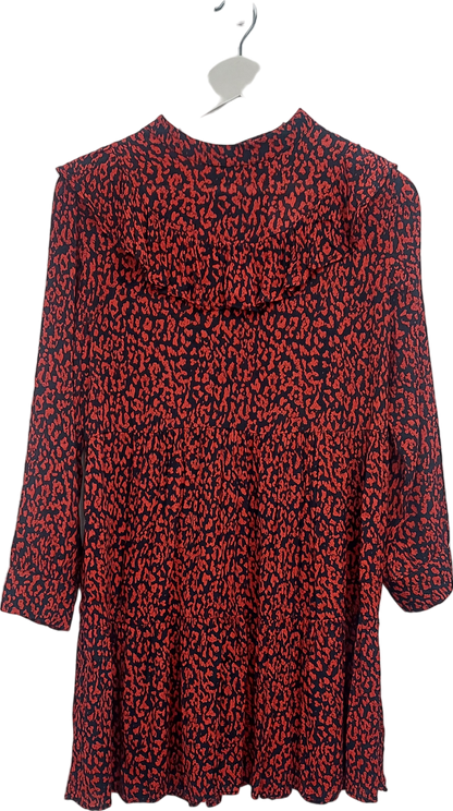 ZARA Red Long Sleeve Patterned Swing Mini Dress UK S