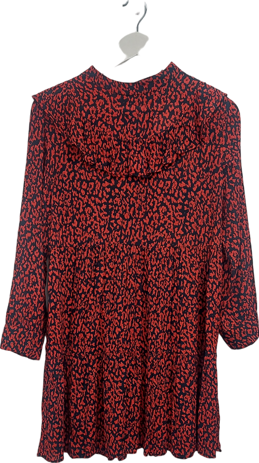 ZARA Red Long Sleeve Patterned Swing Mini Dress UK S