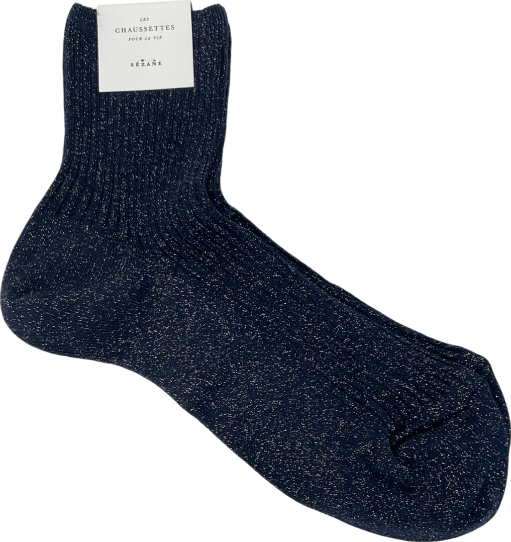 Sezane Blue Metallic Thread Socks One Size