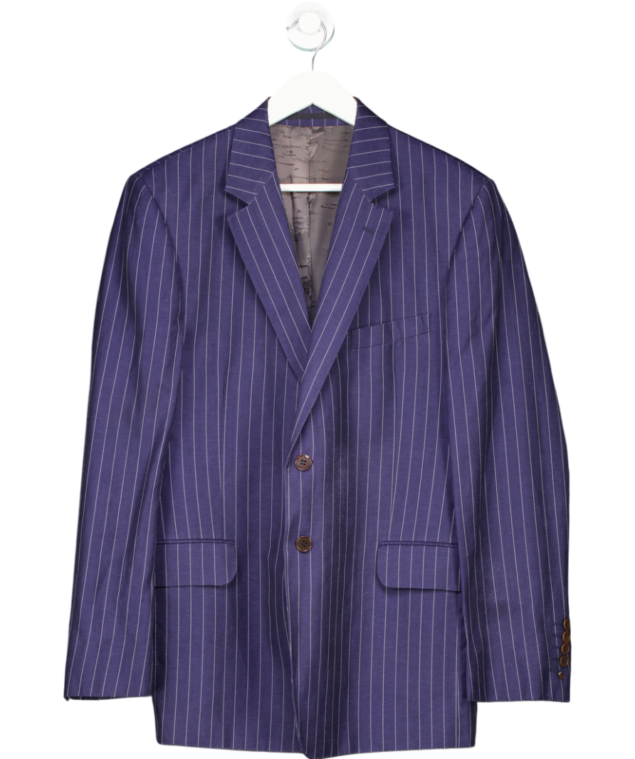 Paul Smith Blue Navy Pinstripe Wool Seersucker Unlined Blazer UK XL