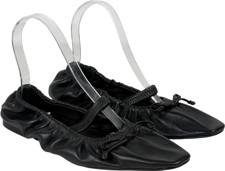 Topshop Chia Leather Ruched Ballet Flats With Strap In Black UK 6 EU 39