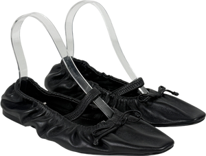 Topshop Chia Leather Ruched Ballet Flats With Strap In Black UK 6 EU 39