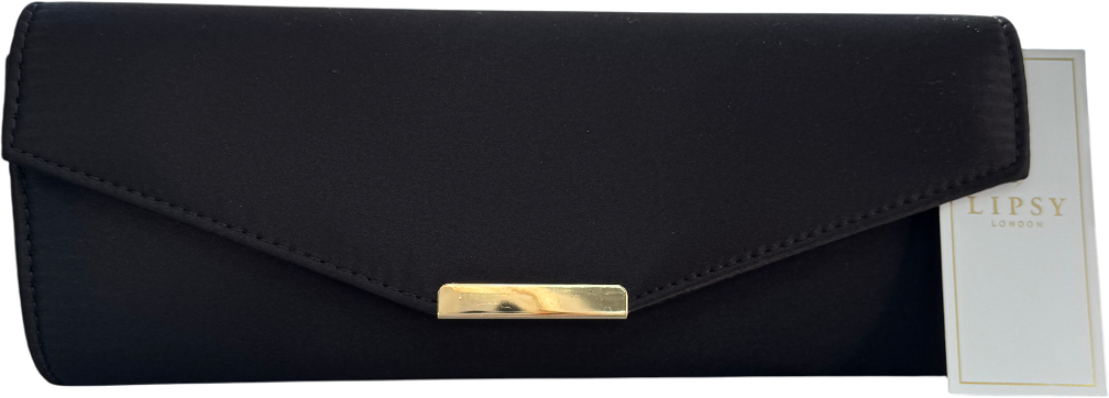 QUIZ Black Satin Gold Bar Clutch Bag With Chain Strap