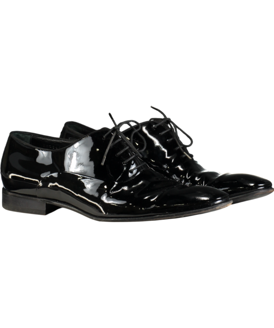 Hugo Boss Black Oxford Shoes In Patent Leather With Grosgrain Piping UK 9 EU 43 👞