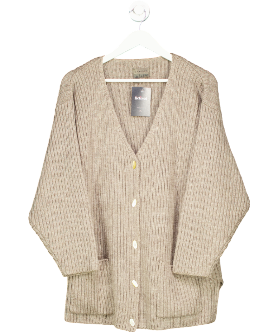 Jigsaw Beige Ribbed Wool Longline Cardigan UK M