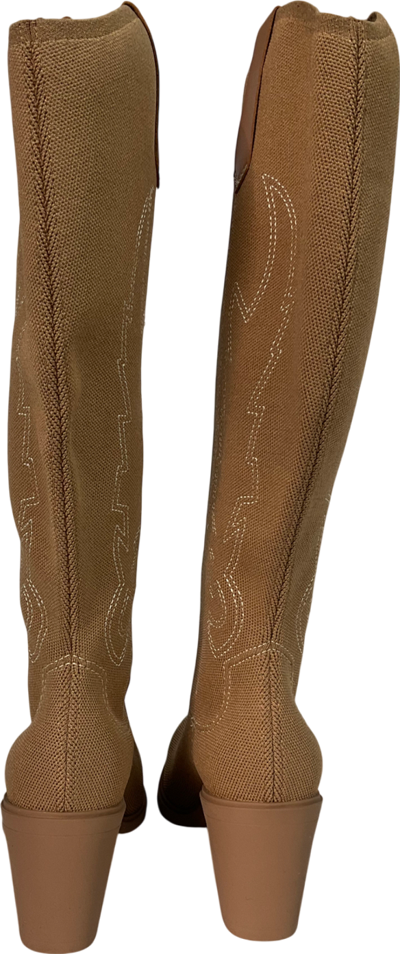 vivaia Beige Pointed-toe Western Knee-high Boots UK 4 EU 37 👠