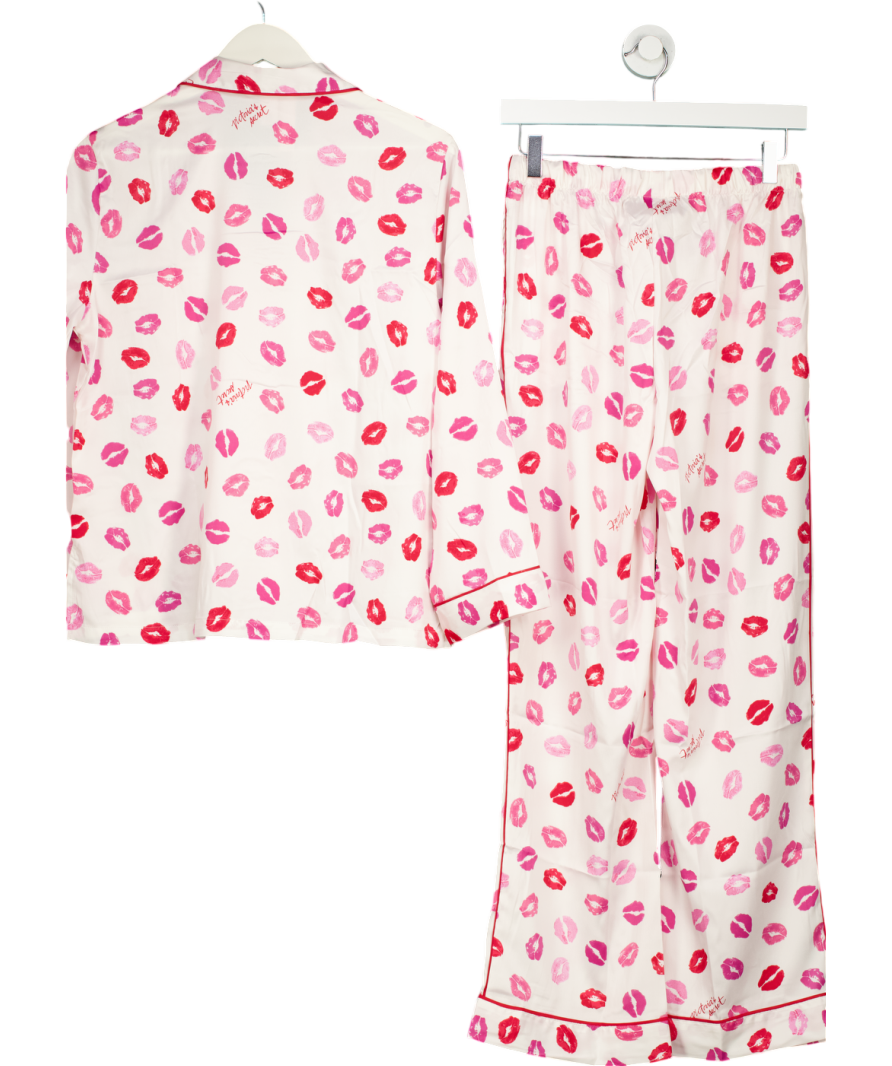 Victoria's Secret White Coconut White/ Lipstick Pink Kisses Satin Long Pyjama Set UK XS