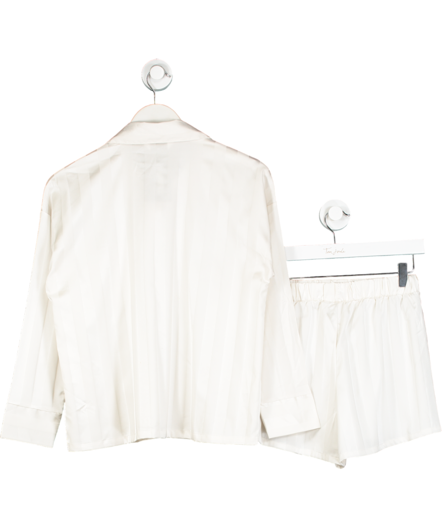 M Lounge White Long Sleeved Satin Shirt And Short Pyjama Set UK XS