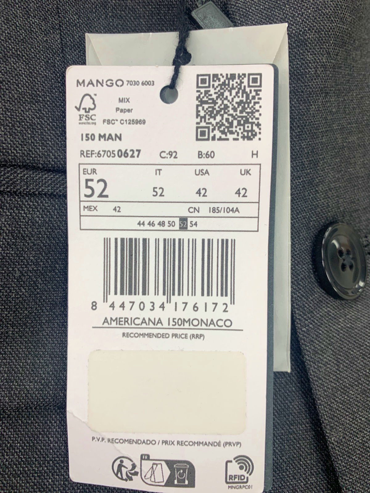Mango Black Double-Breasted Suit Jacket UK 42"