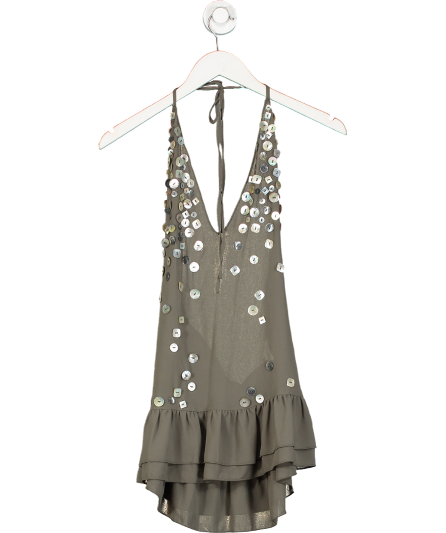 Jaded London Grey Shell Button Embellished Woven Mini Dress UK 6