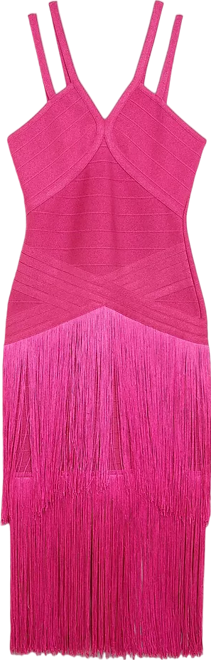 Karen Millen Pink Bandage Fringe Knit Midi Dress UK XS