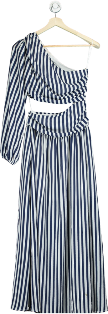 Fashion Nova Blue White Striped Asymmetric Dress UK S