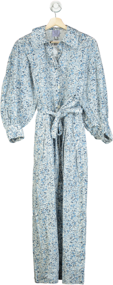 Thierry Colson Blue Floral Print Maxi Dress UK XS