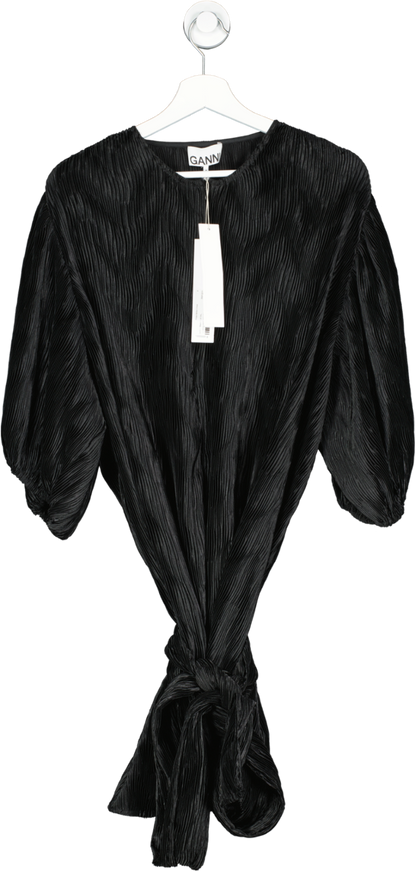 Ganni Black Plisse Belted Dress UK M/L