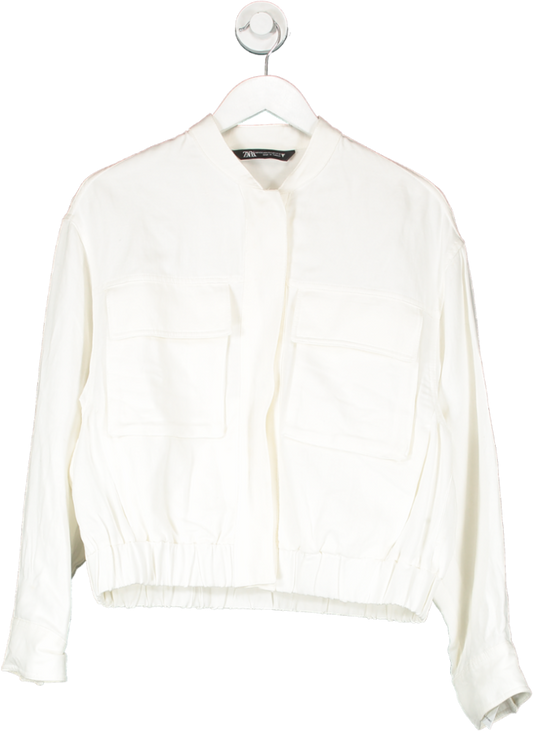 ZARA White Viscose And Linen Blend Jacket UK XS