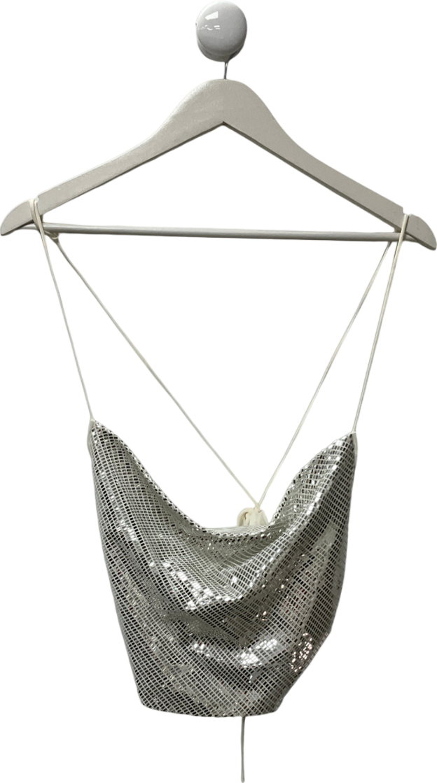 ZARA Metallic Silver Open Backed Top UK M