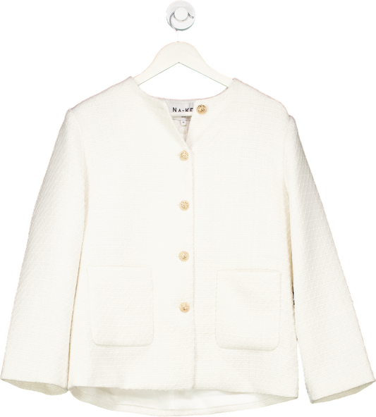 NA-KD White Oversized Tweed Button Detail Jacket EU 36 UK 8