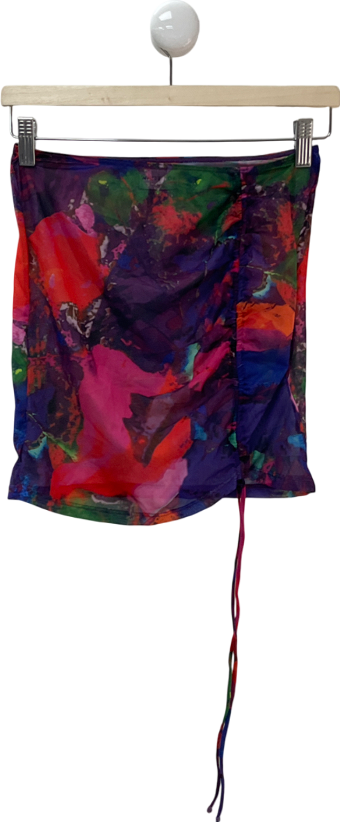 White Fox Multicoloured Abstract Print Drawstring Skirt UK XS