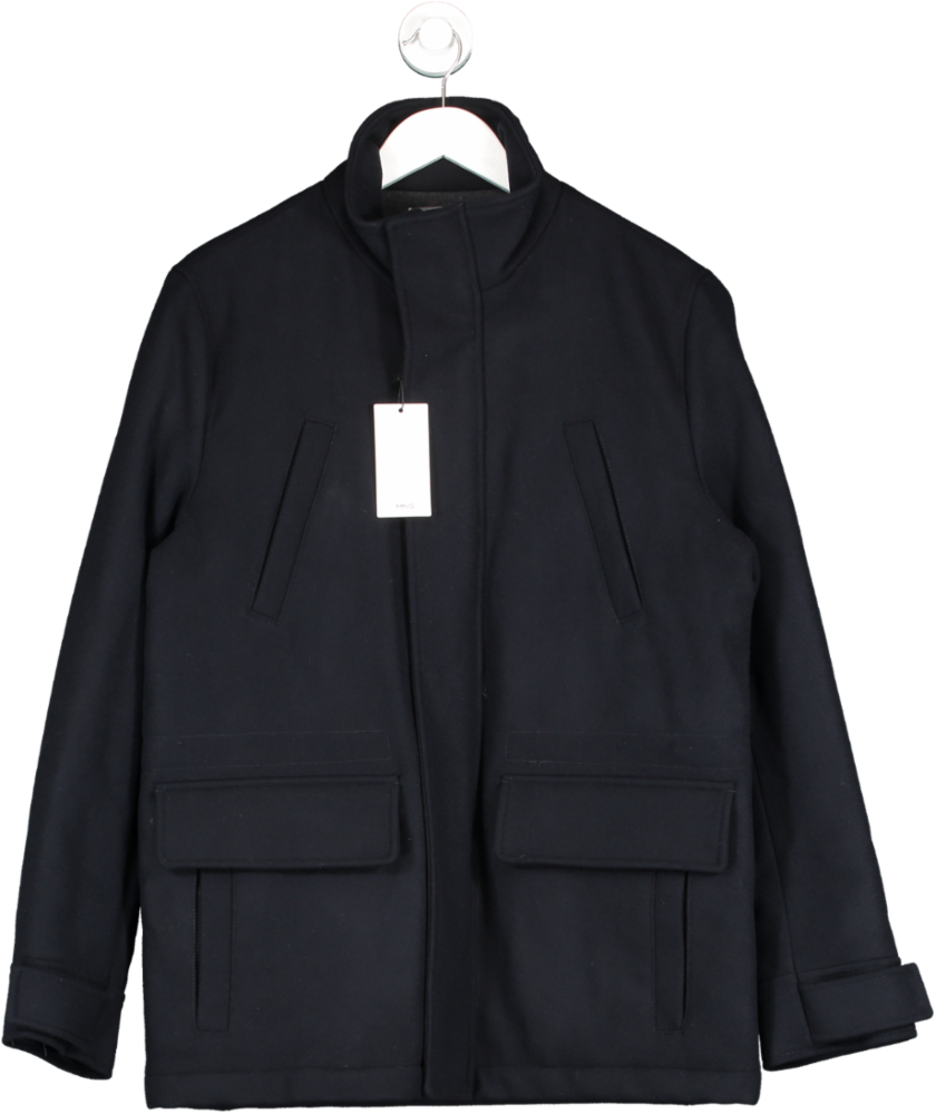 MANGO Blue Short Wool Coat With Pockets BNWT UK M