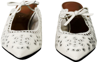 Charles & Keith White Leather Embroidered Heeled Mules UK 4 EU 37