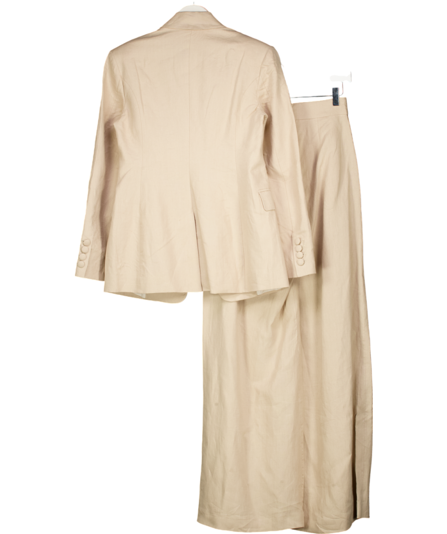 Karen Millen Beige 2-piece Linen Tailored  Blazer ( Uk 8) And Pleated Wide Leg Trousers UK 6