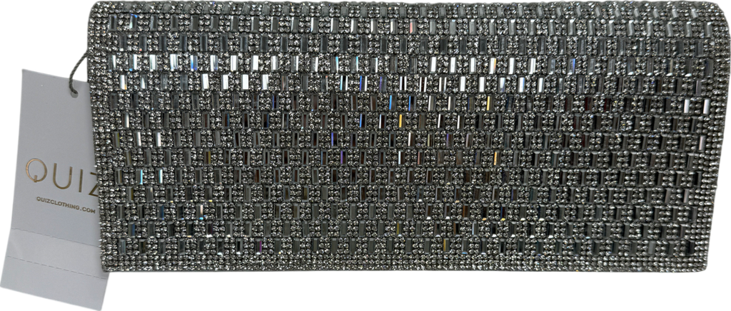 QUIZ Metallic Silver Embellished Clutch Bag With Cross Body Chain