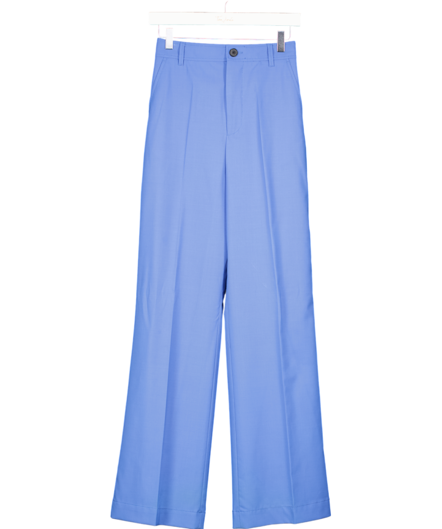 ZARA Blue Wool Blend Straight Leg Tailored Trousers UK XS