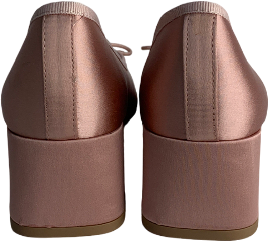 ASOS Pink Steffie Bow Detail Mid Block Heeled Shoes In Blush Satin UK 7 EU 40 👠