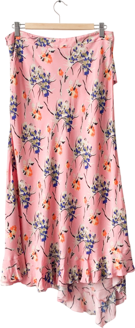 ETRO Pink Floral Ruffle Detail Midi Skirt UK 12