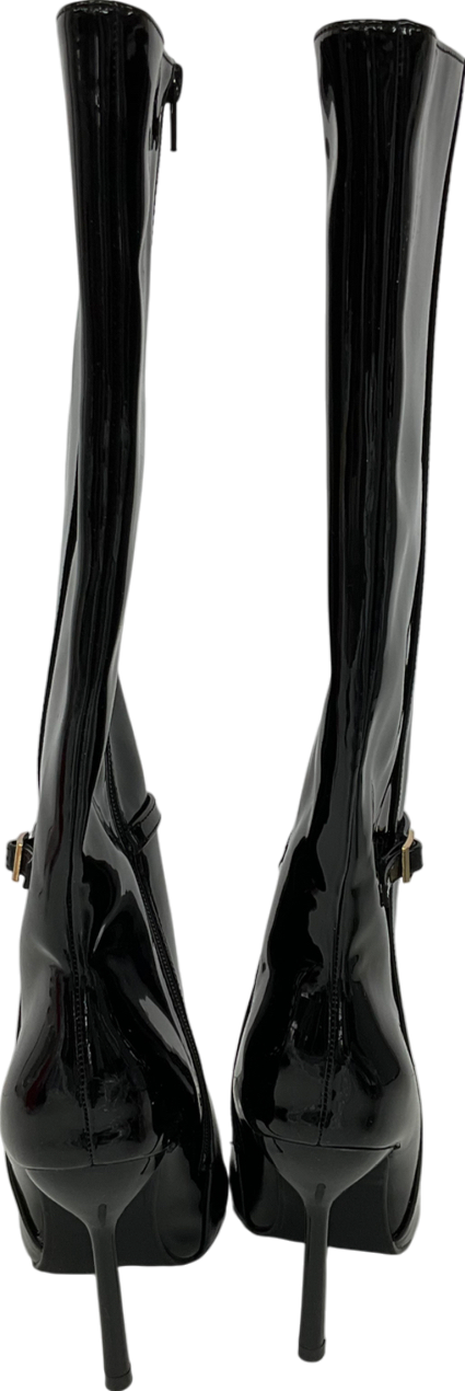 New Look Black Patent Stiletto Heel Knee High Boots UK 4 EU 37 👠