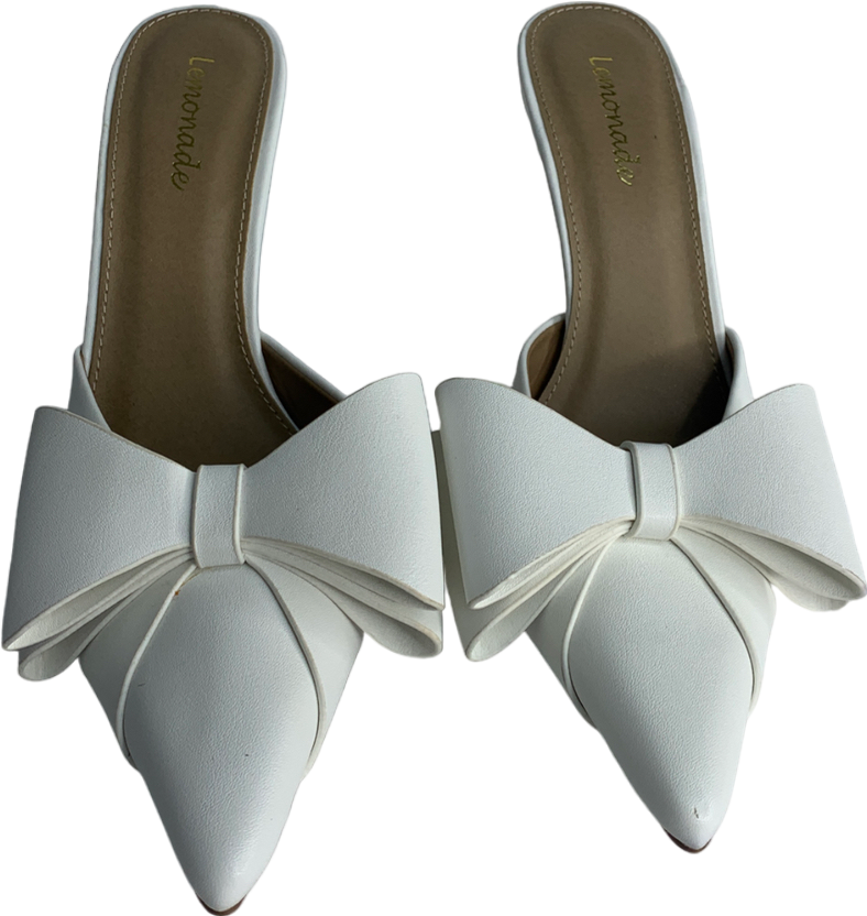 Lemonade White Women's Bow Detail Pointed Toe Stiletto Heel Mule UK 8