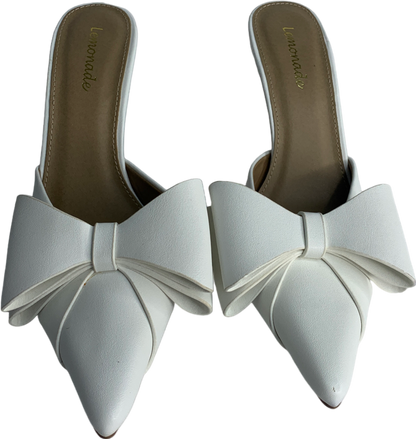 Lemonade White Women's Bow Detail Pointed Toe Stiletto Heel Mule UK 8