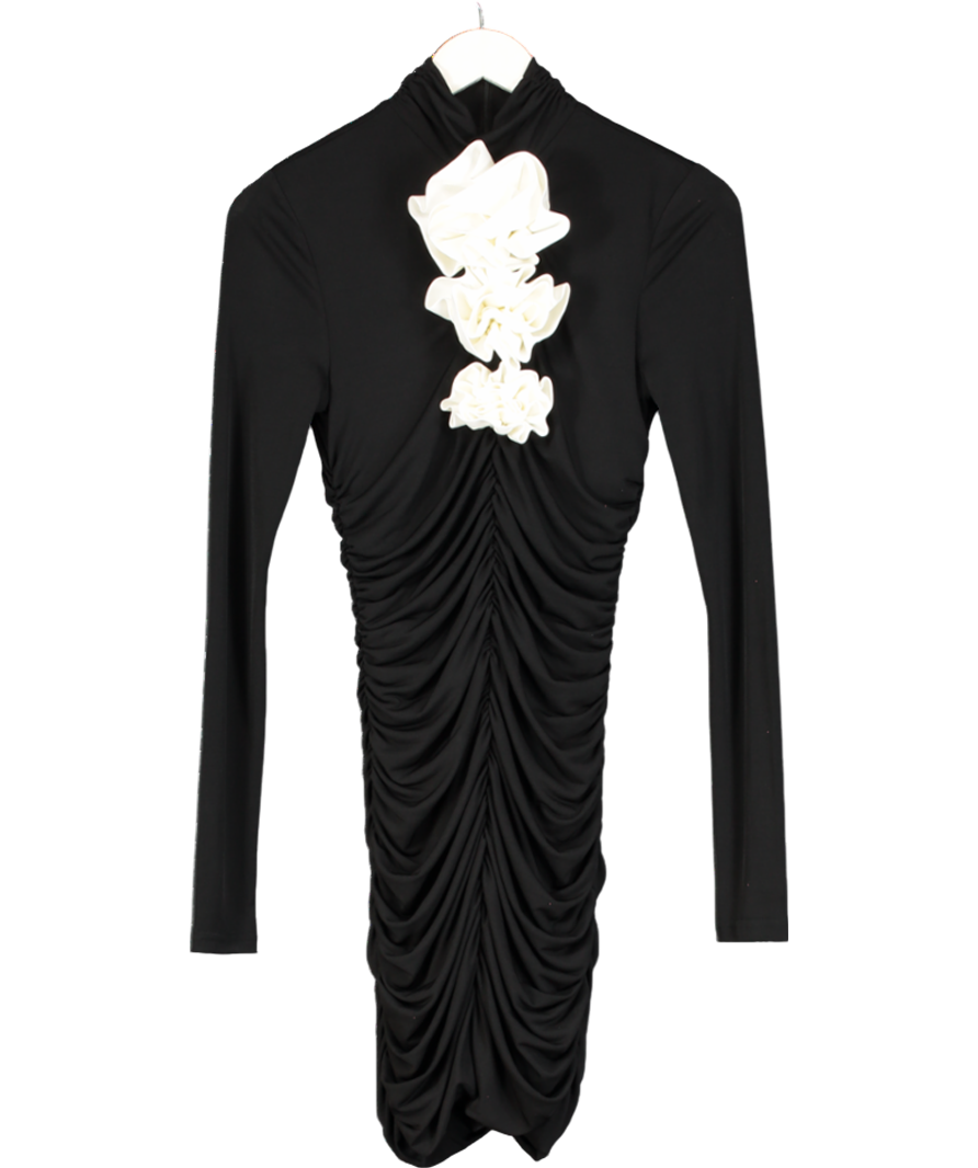 Karen Millen Black Contrast Jersey Rosette Mini Dress UK S
