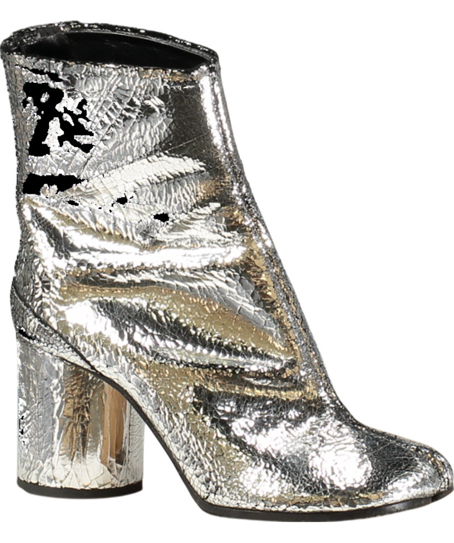 MAISON MARGIELA Metallic Tabi Split-toe Crinkled Patent-leather Ankle Boots UK 2 EU 35 👠