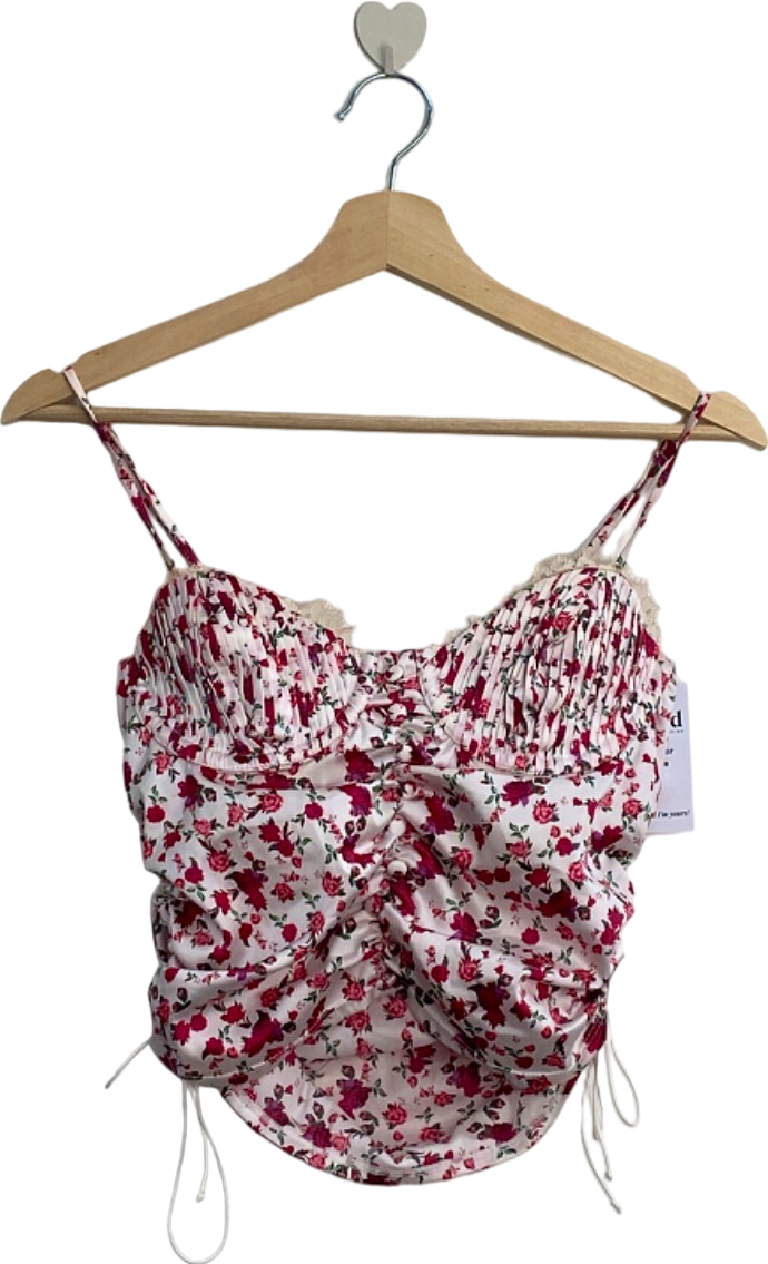 For Love & Lemons Pink Floral Ruffled Tie-Strap Crop Top UK Size 10