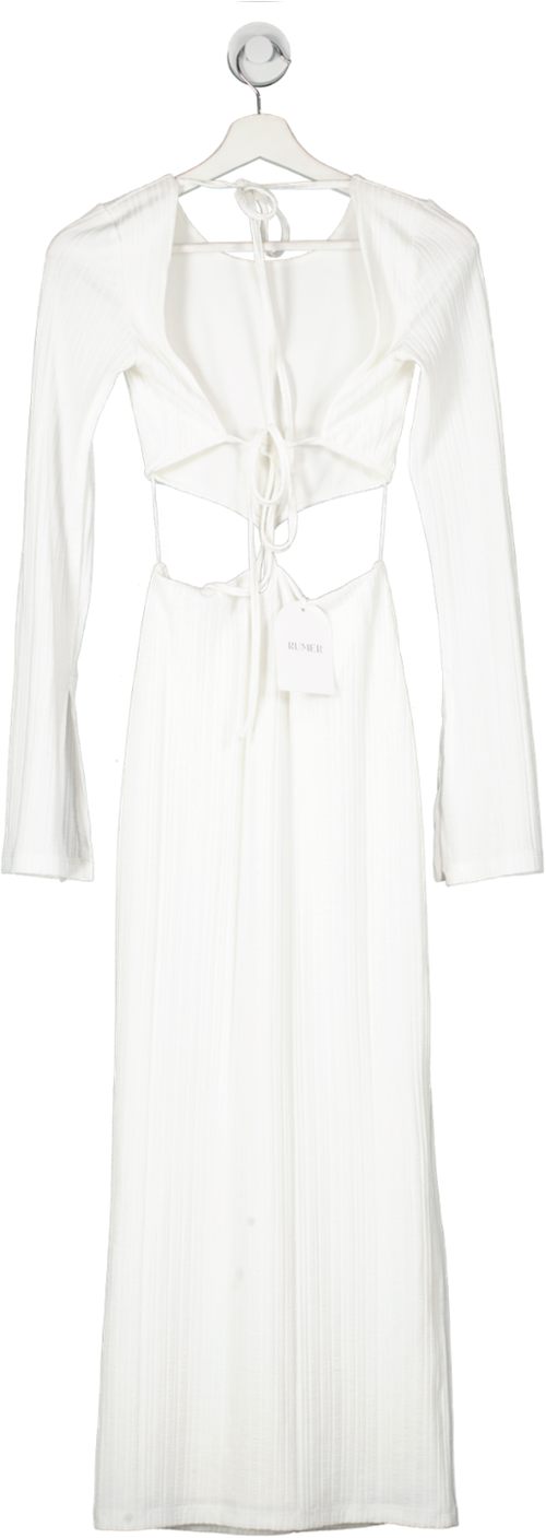 Rumer White Ivory Long Sleeve Midi Dress UK S