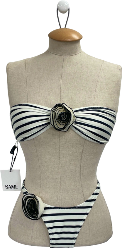 SAME LOS ANGELES Black/White Striped Bikini Set UK S