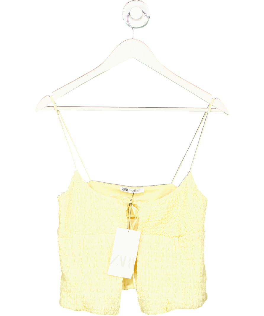 ZARA Yellow Shirred Tie Front Top UK S