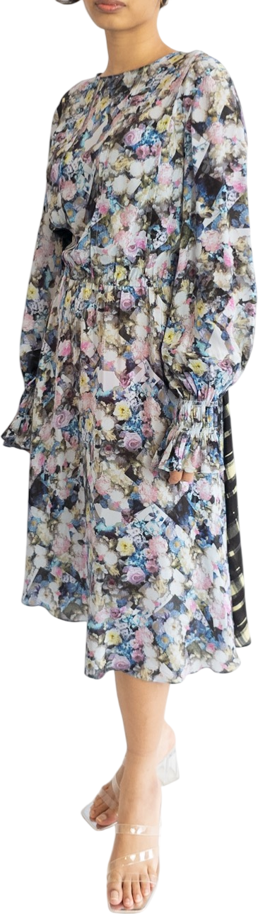 PREEN Blue Line Abstract Floral & Checkered Print Kara Dress UK XS