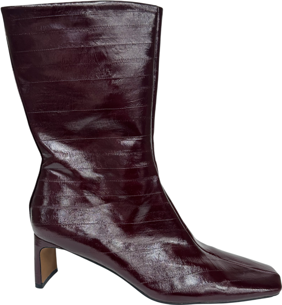 ASOS Eliza Set Back Heel Ankle Boots In Burgundy Eel UK 7 EU 40 👠