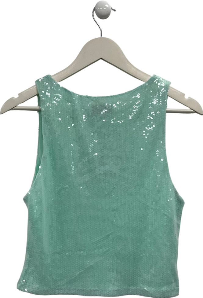 White Fox Blue Sequin Turquoise Tank Top UK XL